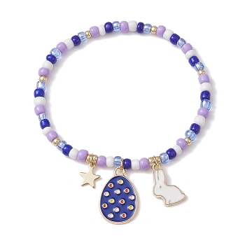 Alloy Enamel Charm Bracelets, with Glass Seed Beads, Mauve, 2-1/8 inch(5.5cm)