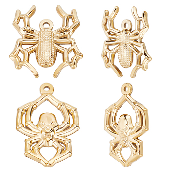 12Pcs 2 Style Halloween Theme 201 Stainless Steel Pendants, Spider Charm, Real 18K Gold Plated, 25~29x20~22.5x3mm, Hole: 1.5~1.8mm, 6pcs/style
