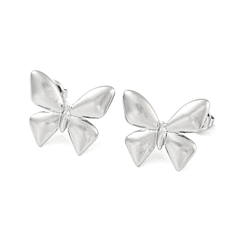 304 Stainless Steel Stud Earrings, Butterfly, Stainless Steel Color, 17x20mm