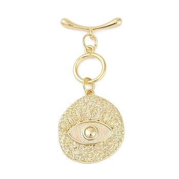 Brass Toggle Clasps, Eye, Real 18K Gold Plated, Eye: 37.5mm, Pendant: 23x19.5x2mm, Hole: 1.5mm, Bar: 19x5x2.5mm, Hole: 1.5mm