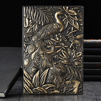 3D Embossed PU Leather Notebook, A5 Peacock Pattern Journal, for School Office Supplies, Antique Bronze, 215x145mm