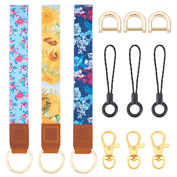 BENECREAT Printed Polyester Ribbon Wristlet Keychain, with Alloy Key Ring & Swivel Lobster Claw Clasps & D-Ring Shackles Clasps, Platic & Polyester Cell Phone Hang Strap Lanyard, Mixed Patterns