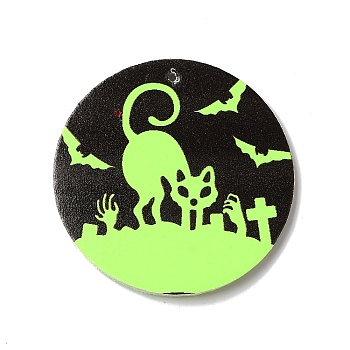 Halloween Imitation Leather Pendants, Black & Green Yellow, Cat Shape, 40x2mm, Hole: 1.5mm