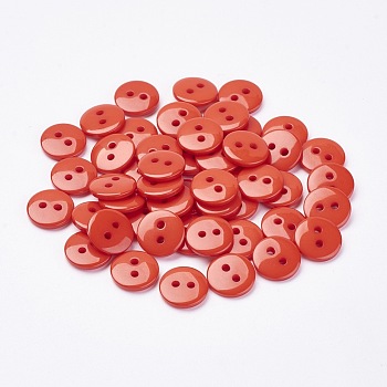 2-Hole Flat Round Resin Sewing Buttons for Costume Design, Coral, 20x2mm, Hole: 1mm