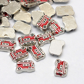 Enamel Style Alloy Cabochons, Floating Charms, DIY for Floating Lockets Glass Living Memory Lockets, Bus, Platinum, 9.5x7x2mm