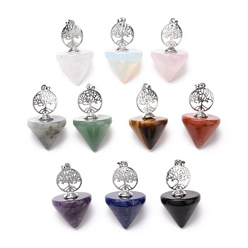 Natural & Synthetic Gemstone Pendants, with Platinum Tone Brass Findings, Cadmium Free & Lead Free, Cone, 44~46x22~22.5mm, Hole: 8x5mm