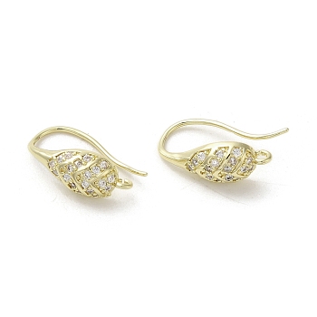 Brass Micro Pave Cubic Zirconia Earring Hooks, Long-Lasting Plated, Teardrop, 17.5~18x6.5mm, Hole: 1.2mm, Pin: 0.9mm