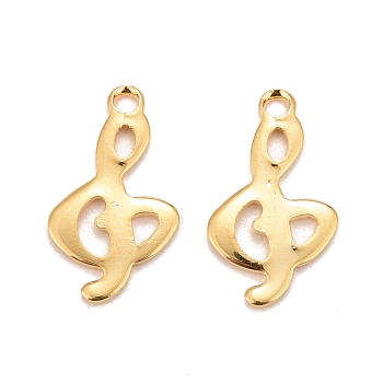 201 Stainless Steel Charms, Note, Real 24k Gold Plated, 14x8x0.9mm, Hole: 1.2mm