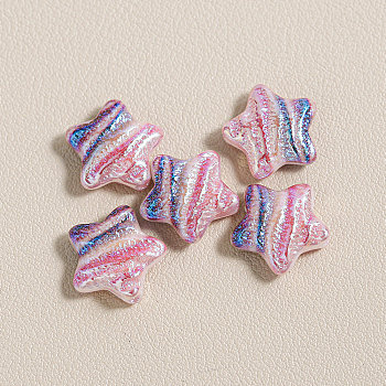 15Pcs Printed Resin Beads, Star, with Glitter Powder, Colorful, 15x16x6mm, Hole: 1.8mm