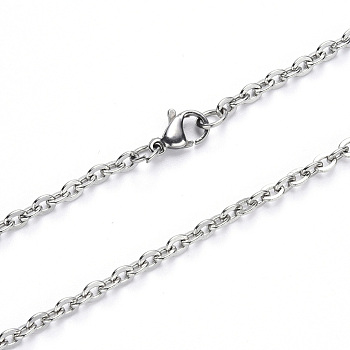 304 Stainless Steel Cable Chain Necklace, with Lobster Claw Clasp, Stainless Steel Color, 19.68 inch(50cm), Link: 4x3x0.8mm