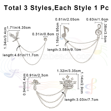 3Pcs 3 Style Crown & Eagle & Music Note Crystal Rhinestone Hanging Chain Brooches(JEWB-GF0001-34)-2