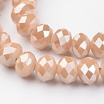 Electroplate Glass Beads Strands, Imitation Jade, Full Rainbow Plated, Faceted Rondelle, Navajo White, 8x6mm, Hole: 1mm, about 70pcs/strand, 15 inch(EGLA-P018-8mm-FR-A03)