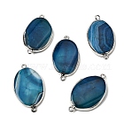 Natural Agate(Dyed & Heated) Oval Links Connector Charms, with Brass Edge, Platinum, Steel Blue, 44~47x27x6~8mm, Hole: 2mm(G-P614-06P-02)