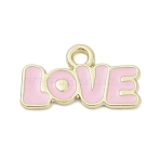 Valentine's Day Alloy Enamel Pandants, Golden, Word Love Charm, Pink, 11.5x20x1.2mm, Hole: 2.2mm(PALLOY-V001-06C)