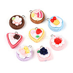 Opaque Resin Pendants, Cake, with Platinum Plated Iron Loops, Mixed Color, 21~24x17~21x10~13mm, Hole: 2mm(RESI-N050-08P)