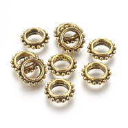 Tibetan Style Alloy Beads, Lead Free and Cadmium Free, Antique Golden, Rondelle, about 13.5mm in diameter, 4.5mm thick, hole: 7mm(X-GLF9429Y)