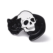 Cat and Skull Enamel Pin, Halloween Alloy Brooch for Backpack Clothes, Electrophoresis Black, Colorful, 24x30x1mm(FIND-K005-20EB)
