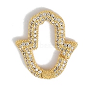 Rack Plating Brass Micro Pave Cubic Zirconia Spring Gate Rings Clasps, Cadmium Free & Lead Free, Long-Lasting Plated, Real 8K Gold Plated, Hamsa Hand, Clear, 24.5x21x3mm(KK-NH0002-07G-01)