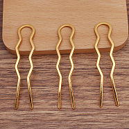 Alloy Hair Forks Findings, Hair Accessories, U Shape Wave Barrette, Golden, 70x15x1mm(OHAR-PW0001-109G)