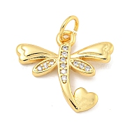 Rack Plating Brass Micro Pave Clear Cubic Zirconia Pendants, Long-Lasting Plated, with Jump Rings, Lead Free & Cadmium Free, Dragonfly, Real 18K Gold Plated, 15x17x2mm, Hole: 3mm(KK-B093-10B-G)