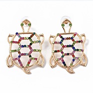 Alloy Stud Earrings for Women, with Colorful Rhinestone, Tortoise, Light Gold, 49.5x33x5mm, Pin: 0.7mm(EJEW-J045-06LG)