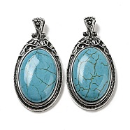 Synthetic Turquoise Big Pendants, Antique Silver Plated Alloy Oval Charms, 54x27.5x10~11mm, Hole: 7.5x5.5mm(G-Z050-10A)
