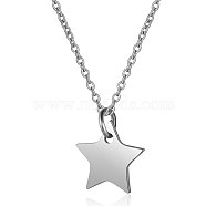 201 Stainless Steel Pendants Necklaces, with Cable Chains, Star, Stainless Steel Color, 16.3 inch(40cm), 1mm(NJEW-S069-TN138-1)
