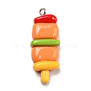Opaque Resin Imitation Food Pendants, Kebab Charms with Platinum Tone Iron Loops, Colorful, 35x14x7mm, Hole: 2mm(CRES-D019-02F)