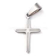 304 Stainless Steel Pendants, for Jewelry Making, Cross, Stainless Steel Color, 22x14x1.2mm, Hole: 3.5x7mm(STAS-P253-07P)