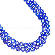 2 Strands Handmade Lampwork Beads Strands, Flower with Evil Eye, Midnight Blue, 10~13x10~13x3~4.5mm, Hole: 0.9mm, about 36~37pcs/strand, 15.35 inch~15.94 inch(39~40.5cm)(LAMP-NB0001-66C-02)