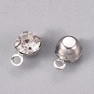 Brass Rhinestone Pendants, Nickel Free, Flat Round, Platinum, 6.5x4.3mm, Hole: 0.8mm(RSB020NF)