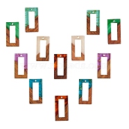 Resin & Walnut Wood Pendants, Rectangle, Mixed Color, 28x15x3mm, Hole: 2mm, 6 colors, 2pcs/color, 12pcs/set(RESI-SZ0001-14)