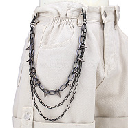 Aluminum & Alloy Spike Rivets 3 Layer Trousers Chains, Punk Style Decorative Belt Chains, Gunmetal, 400mm(WGE957A-02)