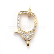 Brass Micro Pave Cubic Zirconia Lobster Claw Clasps, with Bail Beads/Tube Bails, Clear, Golden, Clasp: 31x20.5x6.5mm, Hole: 2.5~3mm, Tube Bails: 9.5x7.5x2mm, Hole: 1.2mm(ZIRC-F110-02D-G)