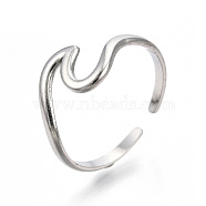 304 Stainless Steel Sea Wave Cuff Rings, Open Rings for Women Girls, Stainless Steel Color, US Size 7(17.9mm)(RJEW-N038-115P)