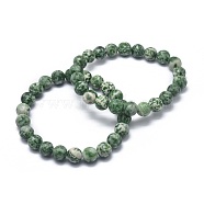 Natural Green Spot Jasper Bead Stretch Bracelets, Round, 2 inch~2-1/8 inch(5.2~5.5cm), Bead: 10mm(BJEW-K212-C-017)