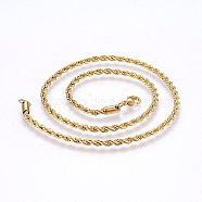 304 Stainless Steel Rope Chain Necklaces, with Lobster Claw Clasps, Real 18K Gold Plated, 17.7 inch(45cm), 2.3mm(X-NJEW-F226-03G-03)