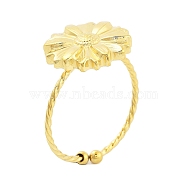 Real 18K Gold Plated 304 Stainless Steel Open Cuff Rings for Women, Flower, Adjustable, flower: 15mm(RJEW-B061-02G-09)