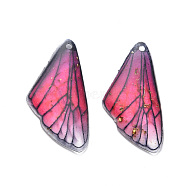 Transparent Resin Pendants, with Gold Foil, Insects Wing, Medium Violet Red, 24.5x11.5x2mm, Hole: 1mm(RESI-Q216-001H)