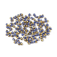 Electroplate Glass Beads, Half Golden Plated, Faceted, Teardrop, Royal Blue, 6x4x4mm, Hole: 1mm, about 500pcs/bag(DGLA-C001-01A)