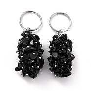Natural Obsidian Keychain, with Brass and Iron Findings, Cadmium Free & Lead Free, Platinum, 8.05cm(KEYC-C050-01M-RS)