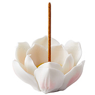 Porcelain Incense Burner Holder, Home Office Teahouse Zen Buddhist Supplies, Lotus, White, 62.5x64x32mm, Hole: 2.5mm(AJEW-WH0314-98)