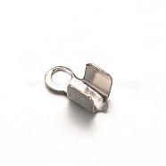 304 Stainless Steel Folding Crimp Ends, Fold Over Crimp Cord Ends, Stainless Steel Color, 6x3x2.5mm, Hole: 1mm(STAS-E103-09A)