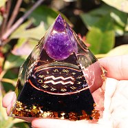 Orgonite Pyramid Resin Energy Generators, Reiki Natural Amethyst & Obsidian Chips Inside for Home Office Desk Decoration, Aquarius, 50x50x50mm(PW-WG63740-11)