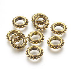 Tibetan Style Alloy Beads, Lead Free and Cadmium Free, Antique Golden, Rondelle, about 13.5mm in diameter, 4.5mm thick, hole: 7mm(X-GLF9429Y)