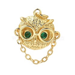 Brass Micro Pave Cubic Zirconia Pendants, with Jump Ring, Owl, Golden, 20x15.5x10.5mm, Hole: 3mm(KK-A228-01G)