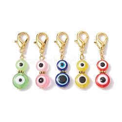 Resin Evil Eye Pendants Decorations, with Alloy Lobster Claw Clasps, Mixed Color, 41mm(HJEW-JM01401)