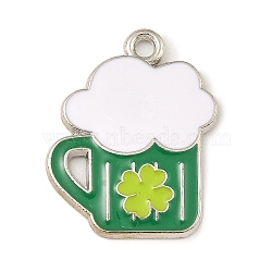 Saint Patrick's Day Theme Alloy Enamel Pendants, Platinum, Beer Cup, 23.5x17.5x1.5mm, Hole: 1.8mm(ENAM-D062-01B-P)