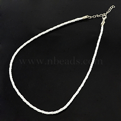 Trendy Braided Imitation Leather Necklace Making, with Iron End Chains and Lobster Claw Clasps, Platinum Metal Color, White, 16.9 inchx3mm(NJEW-S105-003)