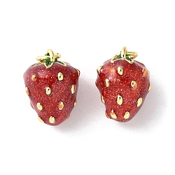 Brass Enamel Pendants, with Jump Ring, Long-Lasting Plated, Cadmium Free & Lead Free, Rack Plating, Real 18K Gold Plated, Fruits Charm, Strawberry, 15x11mm, Hole: 3.5mm(KK-A252-38G-02)